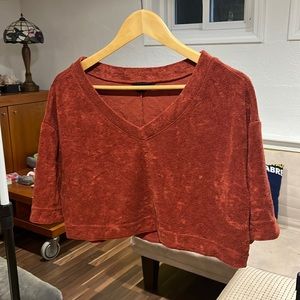 brick red terry cloth crop top